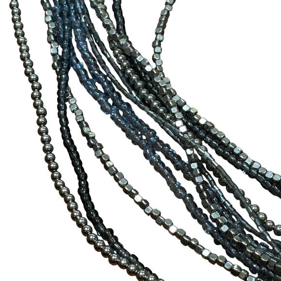 Chico’s multistrand beaded necklace blue silver beads tribal statement w/ FLAW - Picture 4 of 8